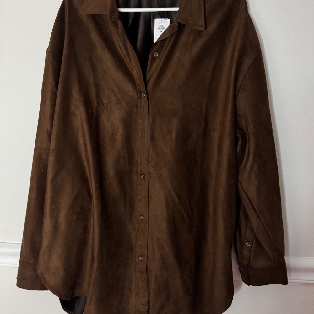 Banana Republic. Brown Suede Button-Up Shirt